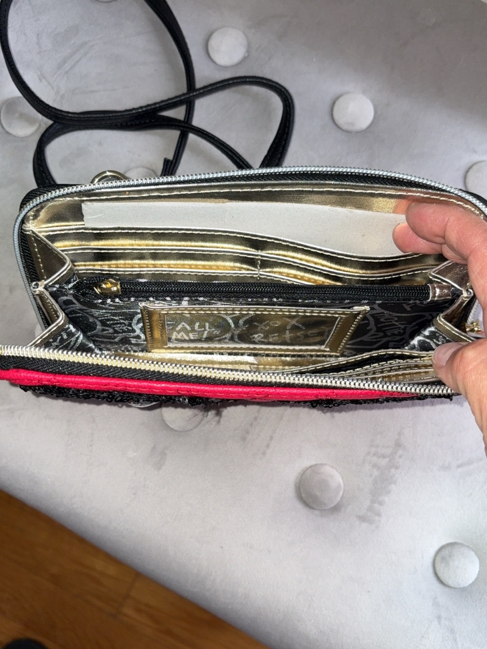 Betsey Johnson Black and Pink Crossbody Wallet Bag